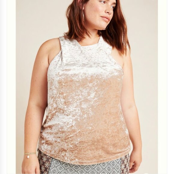 Anthropologie Porridge Women's Size 1X Gold Jessie Velour Velvet Halter Top - Picture 1 of 15